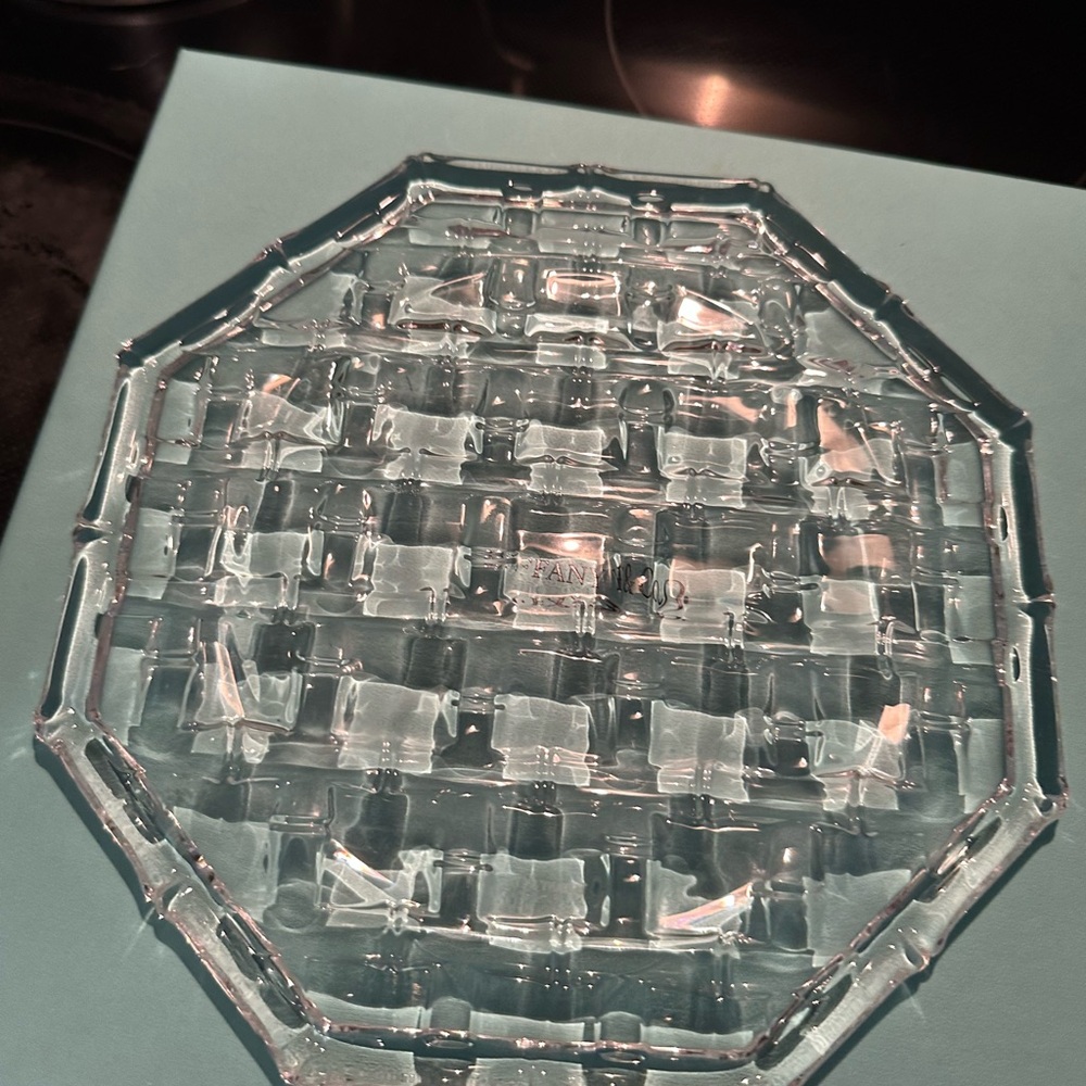 Tiffany Clear Octagonal Glass Serving Plate bamboo design